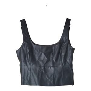 Lulu's Cropped Top Faux Leather Side Zipper Square Neck Black Women's Small NWT